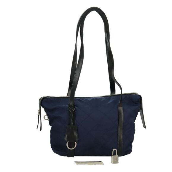 PRADA Quilted Chain Shoulder Bag Nylon Navy Silver - Picture 1 of 16